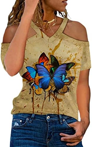 Termički nejasni vrhovi tinejdžerka klizanje kratkih rukava vneck spandex gradijent leptira cvjetni vrhovi majice ženske reče