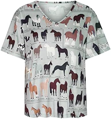 Žene Ljetni vrhovi Zapadni konjski grafički majice Košulje Kratki rukavi Udobni tunik Tonika Labavi fit V vrat casual bluze