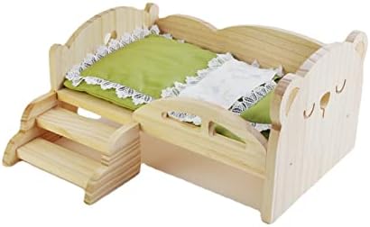 Hlwang drveni krevet za kućne ljubimce krevet za lutke s stepenicama mali krevet drveni četiri godišnja doba za djevojčice ili mačji