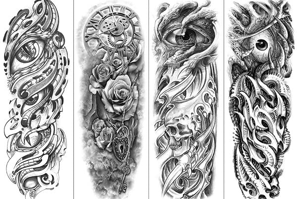 4 listova izuzetno velike privremene tetovaže, puna ruka