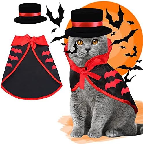 Halloween Cat Dog kostimi Cat Bat Wings Vampire Cape Hat 3 PCS Halloween Outfite za kućne ljubimce za mačku Mali pas mačiće štene za