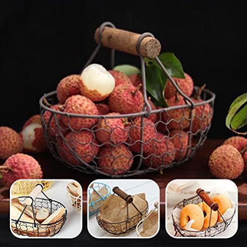 * 3pcs žičana košara za jaja s drvenom ručkom u vintage seoskom stilu košara za sakupljanje jaja žičana košara za skladištenje voća