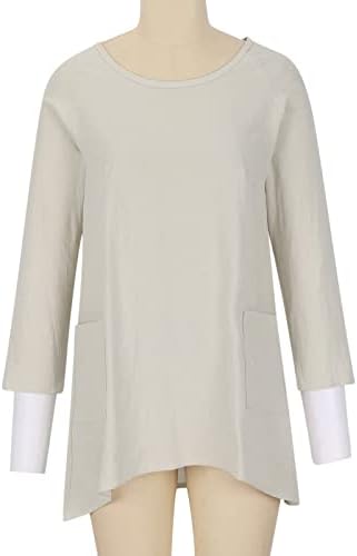 Ženske košulje s rukavima 3/4 ležerna jednobojna majica dugih rukava pamučni laneni vrhovi s neravnim rubom labava lepršava bluza od