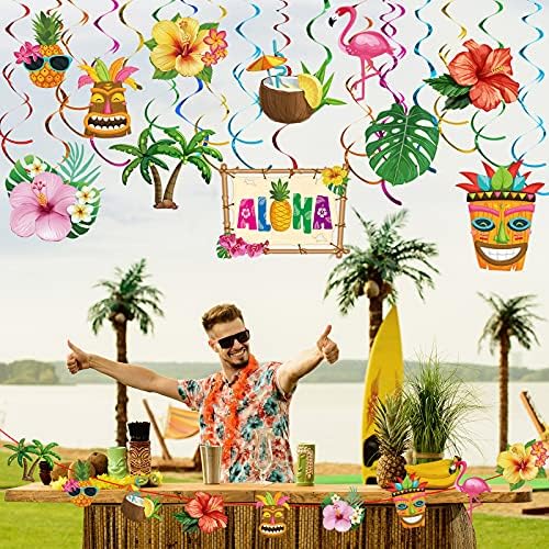 30 komada havajske rođendanske zabave Luau viseći vrtložni ukrasi cvjetna tropska Palma Flamingo znak stropni dekor od folije za cvjetnu