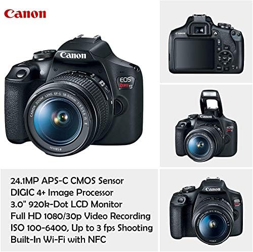 Digitalni slr fotoaparat Canon EOS Rebel T7 s objektivom Canon EF-S 18-55 mm sa stabilizacijom slike II, Sandisk SDHC memorijskim karticama