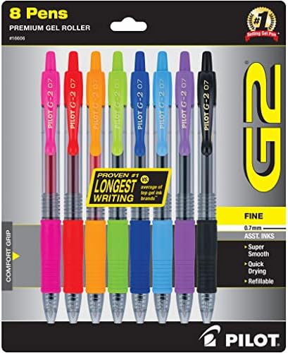 PILOT G2 Premium zapunjavanje i uvlačene olovke za gel s tintom, fina točka, 8 boja, 8 brojanja i G2 Premium Revilling i uvlačive olovke