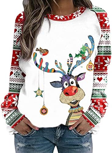 Ženske božićne dukseve košulje s dugim rukavima košulje casual izlazak tunika vrhovi modni gmaz grafički pulover vrh