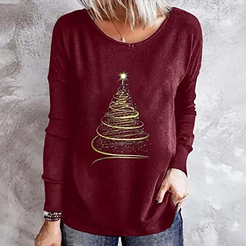 Lcziwo žensko božićno drvce majice modni tisak dugih rukava ležerne labave košulje okruglog vrata pulovera