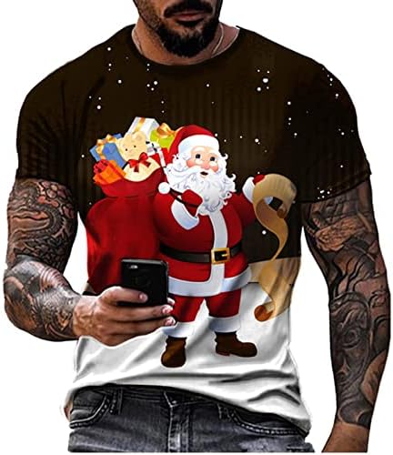 ZDDO božićne majice s kratkim rukavima za muške, 2022. Smiješni Xmas Djed Mraz Print o vrat majice Tops Dizajner za vježbanje majice
