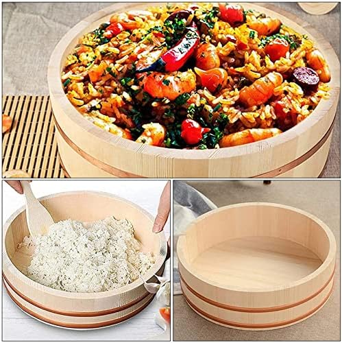 ZHDBD Veliki zgušnjavanje sushi riže zdjelica suši za izradu drvene žlice, bijelo borovo drva sushi oke riže za miješanje riže za kuhinju