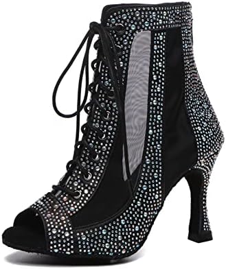 Dkzsyim ženske otvorene plesne čizme za nožne prste Rhinestone salsa salsa čipkaste cipele za gležnjeve, model ycl501
