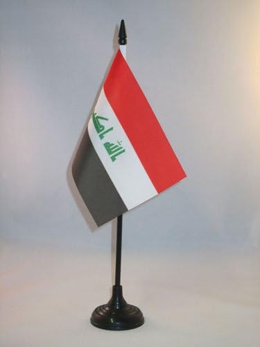 AZ Flag Iraq Tablica zastava 4 '' X 6 '' - Iračka stolna zastava 15 x 10 cm - Crni plastični štap i baza