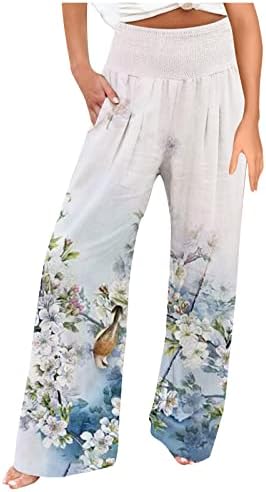 Ženske ležerne hlače hlače Rastemljive široke noge Palazzo hlače casual print udobne hlače na plaži trendi