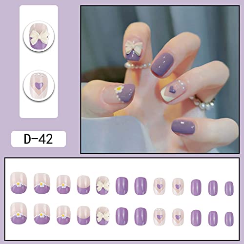 Ljubičasta cvjetna mašna za dizajn noktiju lažni nokti ljepilo na lažnim noktima umjetna manikura na prstima za višekratnu upotrebu