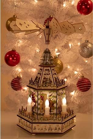 Bež četveroslojni vrtuljak 22-inčna tradicionalna drvena božićna piramida, svečani božićni dekor za police i stolove