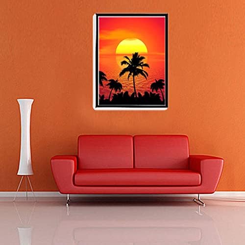Ddin 5d dijamantna slika puna dijamanata DIY Dijamantski vez primorske plaže Kokosovo stablo Silhouette Sunset slika-30x40cm