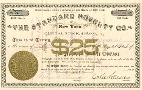 Standard Novelty Co. njujorška potvrda o dionicama