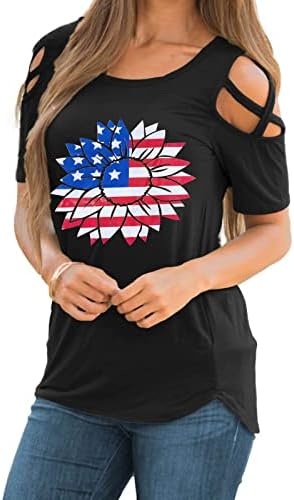 Ženske košulje kratkih rukava, ženski ležerni top s okruglim vratom s printom Dana neovisnosti, jednobojni vrhovi dugih rukava za