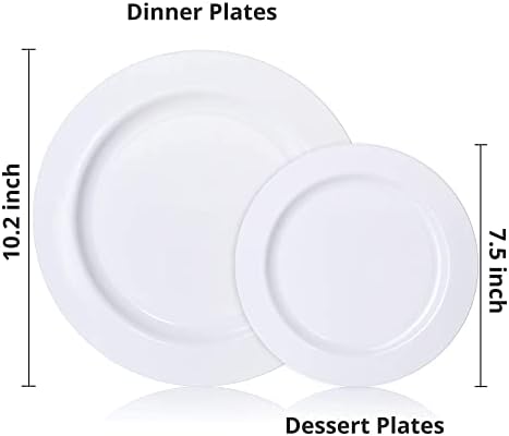 Starmar bijele plastične ploče | 120 Pack | 60- 10,2 inčni teški tanjur za raspoloživu večeru, 60- 7,5 inčni desert s teškim plastičnim