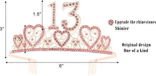 13. rođendanska krila i tiara za djevojke - fenomenalni set: Slitter Sash + Hearts rhinestone Pink Premium Metal Tiara, 13. rođendanski
