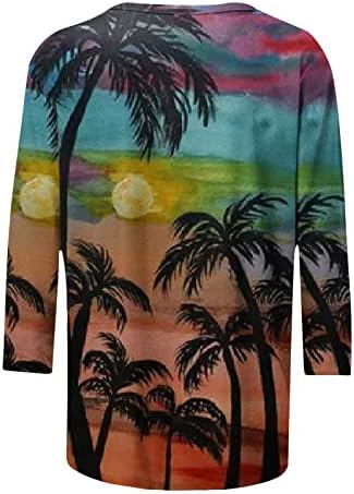 Ženske vrhove 3/4 rukave Havajske košulje 3d Sunset kokosova stabla tiskaju ljetne majice plaža casual UV zaštitna sunčana svjetla