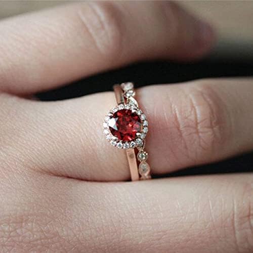 ; Veličina 15 prstenovi za žene 2pcs Vintage jedinstveni ovalni izrezani vjenčani prsten crveni prstenovi obećanja nježan dizajn vjenčani