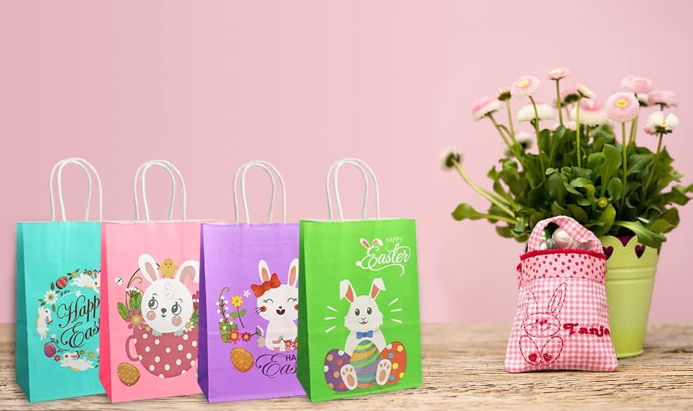 16pcs uskršnje vrećice za pakiranje za blagdansko poklon pakiranje, vrećice za lov na uskršnja jaja s ručkama za uskrsnu zabavu, dječji