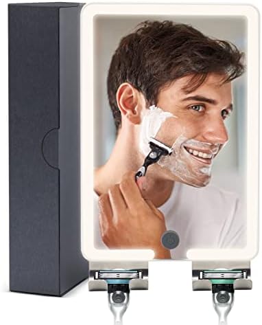 Grijano Ogledalo za tuširanje, Ogledalo za brijanje bez magle, ogledalo za brijanje pod tušem s LED osvjetljenjem i 2 držača za brijanje,