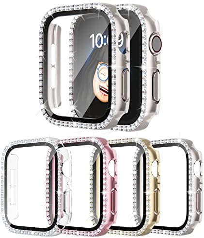 4 pakiranje Bling futrole za Apple Watch SE 2/SE/6/5/4 40 mmm, svjetlucavi dijamanti za odjavljenu zaštitnu futrolu s kaljenom staklenom