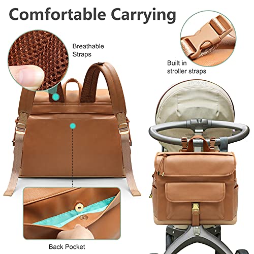 Mominside pelena ruksaka, organizator kolica s izoliranim držačem za čaše kože za bebe torbe za mamu tata odgovara 13 inča prijenosnog