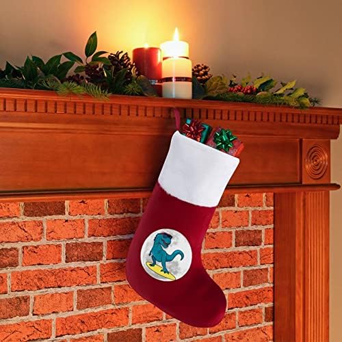 Surfanje dinosaura na mjesecu božićno viseće čarape Slatka Djeda čarapa za ukrase za ukrase božićnih drveća darovi