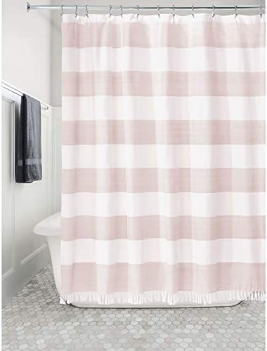 IDESign - 73599 široka traka tkanina za tuširanje kupaonice s detaljima ruba, 72 x 72, rumenilo i bijelo