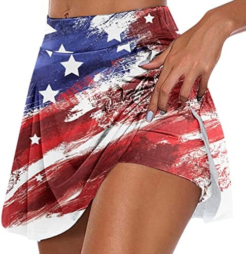 4. srpnja suknje za vježbanje američke zastave s kratkim hlačama za žene visoki struk, naplaćeni golf golf skorts 2 u 1 trkaćim kratkim