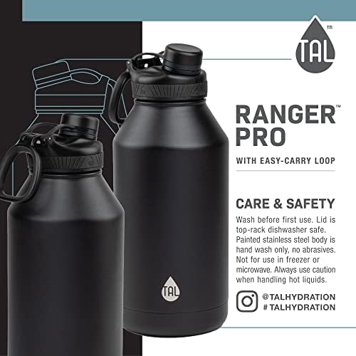 Tal Ranger 64 Oz Crni čvrsti otisak boca vode od nehrđajućeg čelika s širokim poklopcem za usta
