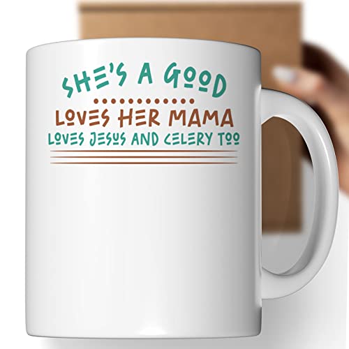 Šalica za kavu Dobra djevojka voli svoju mamu Isus i celer darovi za muškarce žene kolege obiteljski ljubavnici Posebni pokloni za