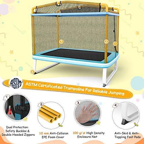 Gimax Trampolin za djecu, 75 ”ASTM odobreni rekreativni trampoline s ljuljačkom, horizontalnom barskom i kućištu mreže, mini pravokutnik