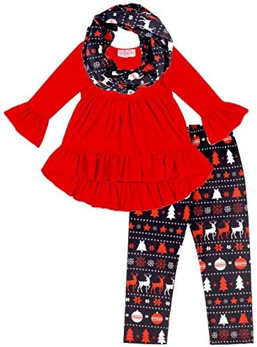 Boutique odjeća Djevojčice Djevojke božićne praznike Outfit s šal - gmaz Santa Snowman 3 -PCS Top Topgings Šal