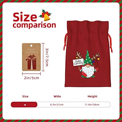 Videly crtanje božićne torba, smiješni snježni gnome elf x'mas crvene poklon vrećice za zabave božićne, 18 x 14 in