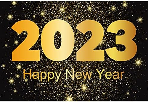OERJU 7X5ft Sretna Nova godina 2023 pozadina crne i zlatne blistave šljokice zvijezde Fotografije pozadinu navijača za novogodišnju