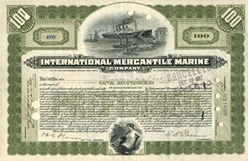 Međunarodna trgovačka tvrtka koju su potpisali Francis I. Dupont i tvrtka koja je izradila certifikat za dionice Titanica.