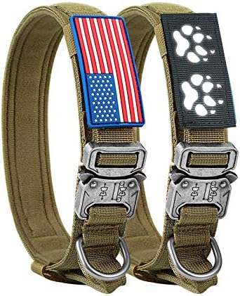 Reflektirajući taktički ogrlica s američkom američkom zastavom, Vojni ovratnik za pse s ručicom i teškim metalnim kopčama 1,5 Širina