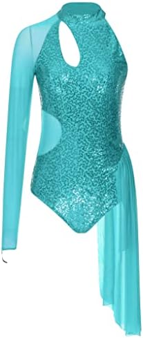 Vernlan Womens Glitter Lik Slipni haljina haljina s dugim rukavima Sheer Mesh Balet Dance Lirske haljine