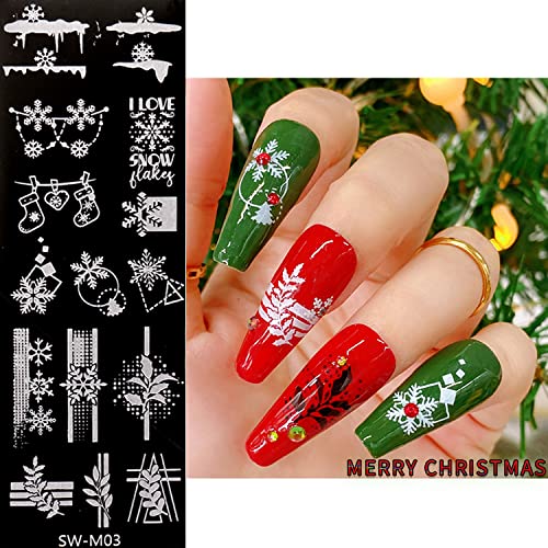 6 PCS božićne pločice za nokte božićna tema snježna pahuljica Djeda Božićnjaka božićno drvce slika predložak umjetnosti noktiju set