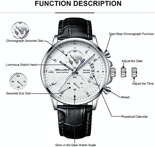 Moderan muški sat od nehrđajućeg čelika od nehrđajućeg čelika, višenamjenski kvarcni pokret, kronograf s analognim kalendarskim datumom,