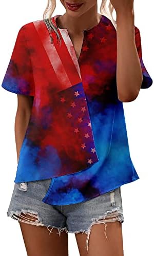 4. srpnja Košulje žene USA zastave majica nepravilni ruh v-izrez kratki rukavi bluze gornje zvijezde prugaste domoljubne ljetne majice