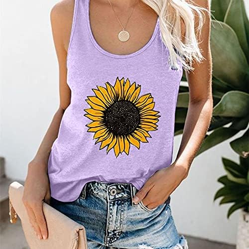 Ženski ljetni vrhovi grafičkih spremnika suncokreta, Daisy rukava bez rukava osnovne majice majice slova majica majica bluza